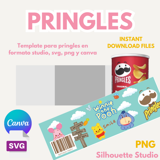 Pringles Template, formato SVG, silhouette studio, png y canva, 2 diseños gratis en silhouette studio, incluye elementos cliparts