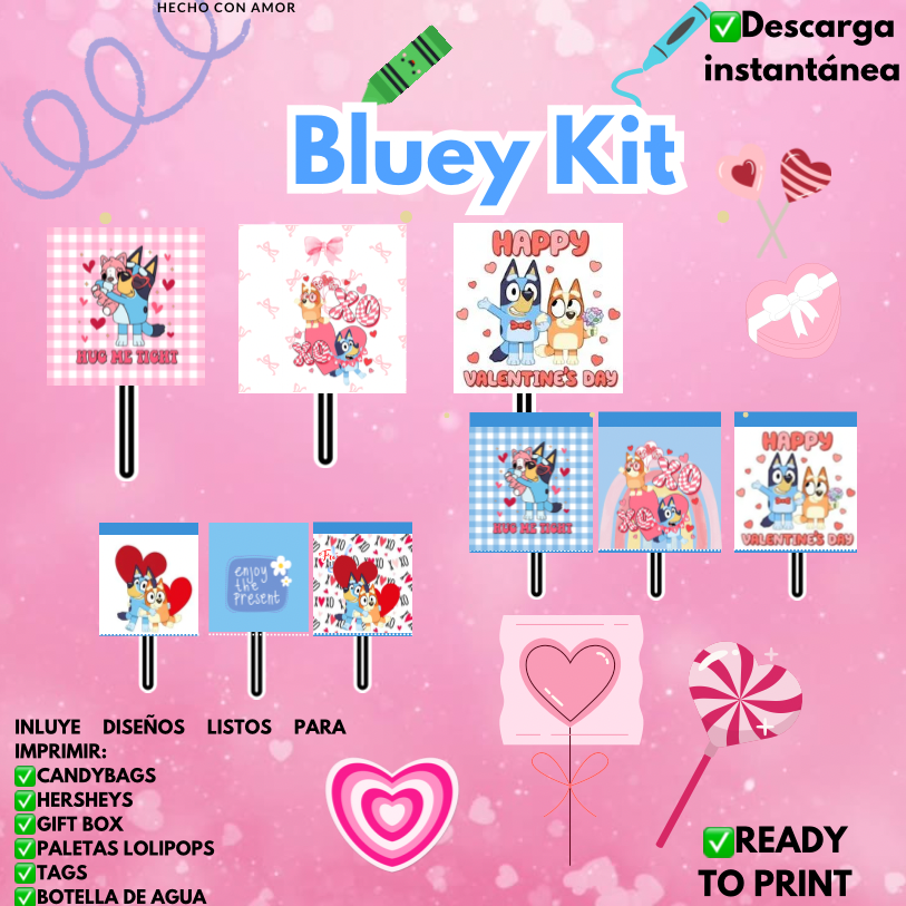 Bluey Kit, Material listo para imprimir edición SAN Valentín