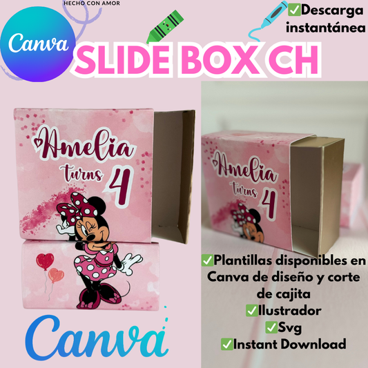 Slide Box, editable para programa de CANVA, ilustrador y SVG, personalizable para eventos y cumpleaños, cajita deslizable