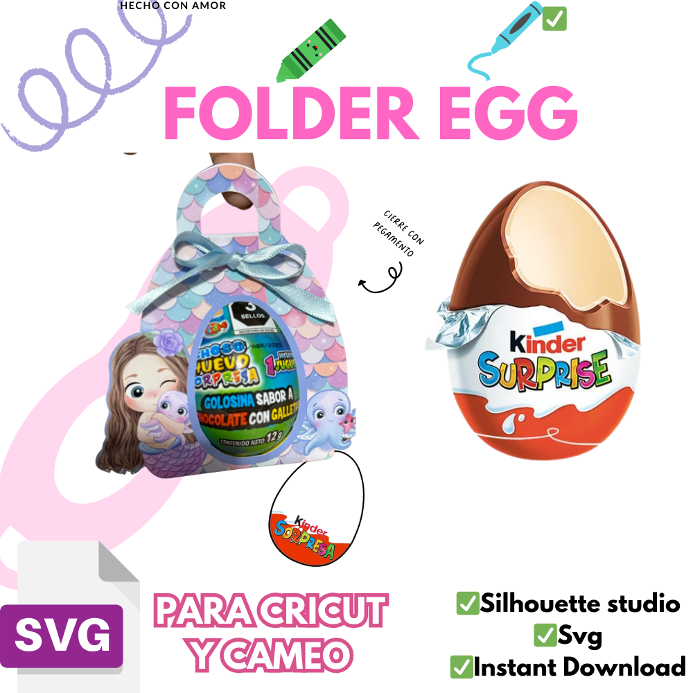 Kinder Egg Box svg,ai y dxf silhouette studio, plantilla en blanco lista para crear tu diseño, incluye 5 digitalpapers y 16cliparts d Pascua