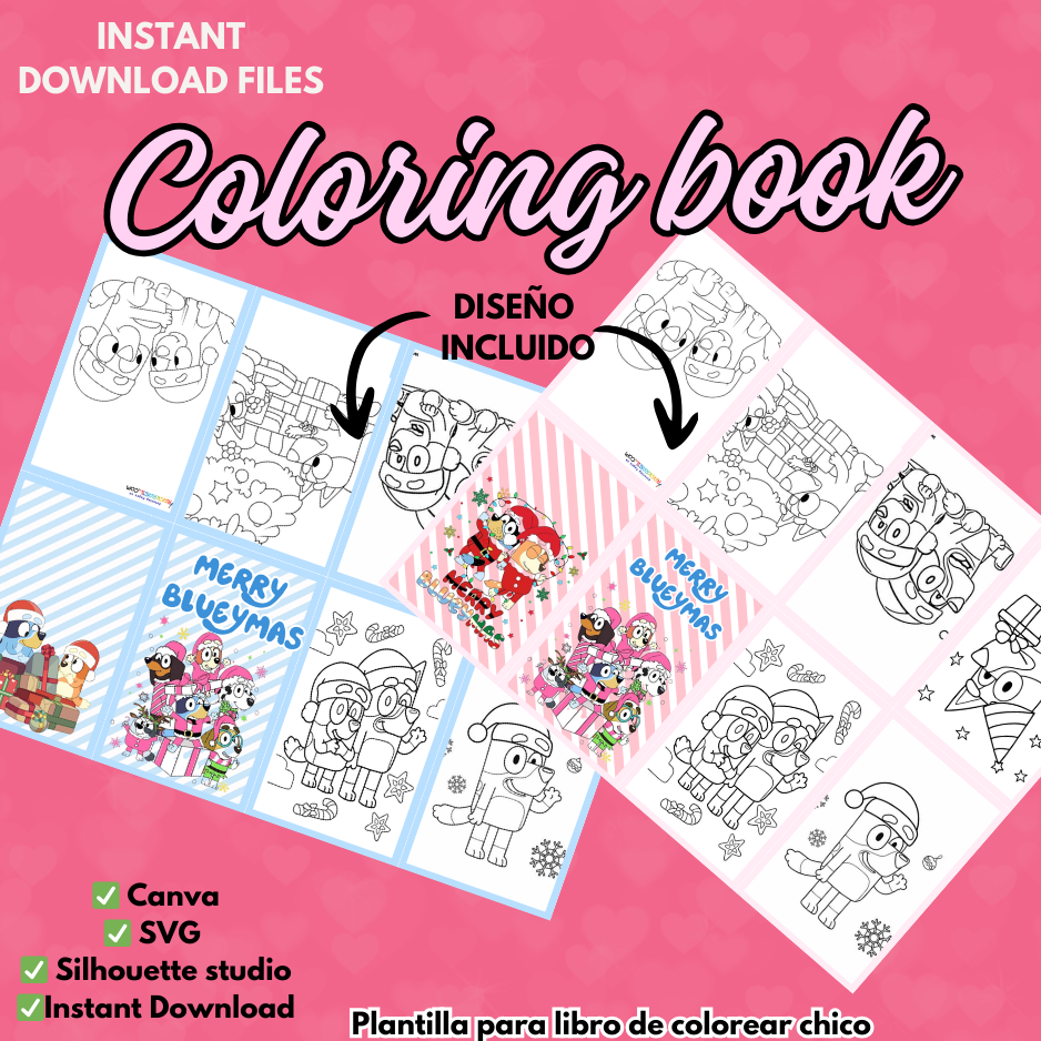 Plantilla editable para Coloring book version mini, formato SVG, Silhouette studio y Canva, personalizable, ideal para regalo