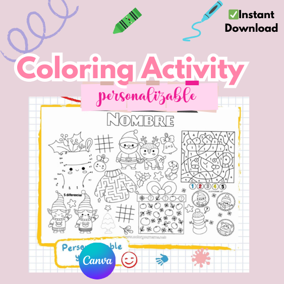 Coloring Activity formato Canva listo para imprimir y personalizarse. Herramienta sencilla y facil de usar