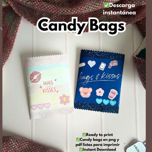 Candy bags listas para imprimir, diseño San Valentín, incluye 6 diseños en 3 hojas formato PNG y pdf para impresión, chipbags san Valentín