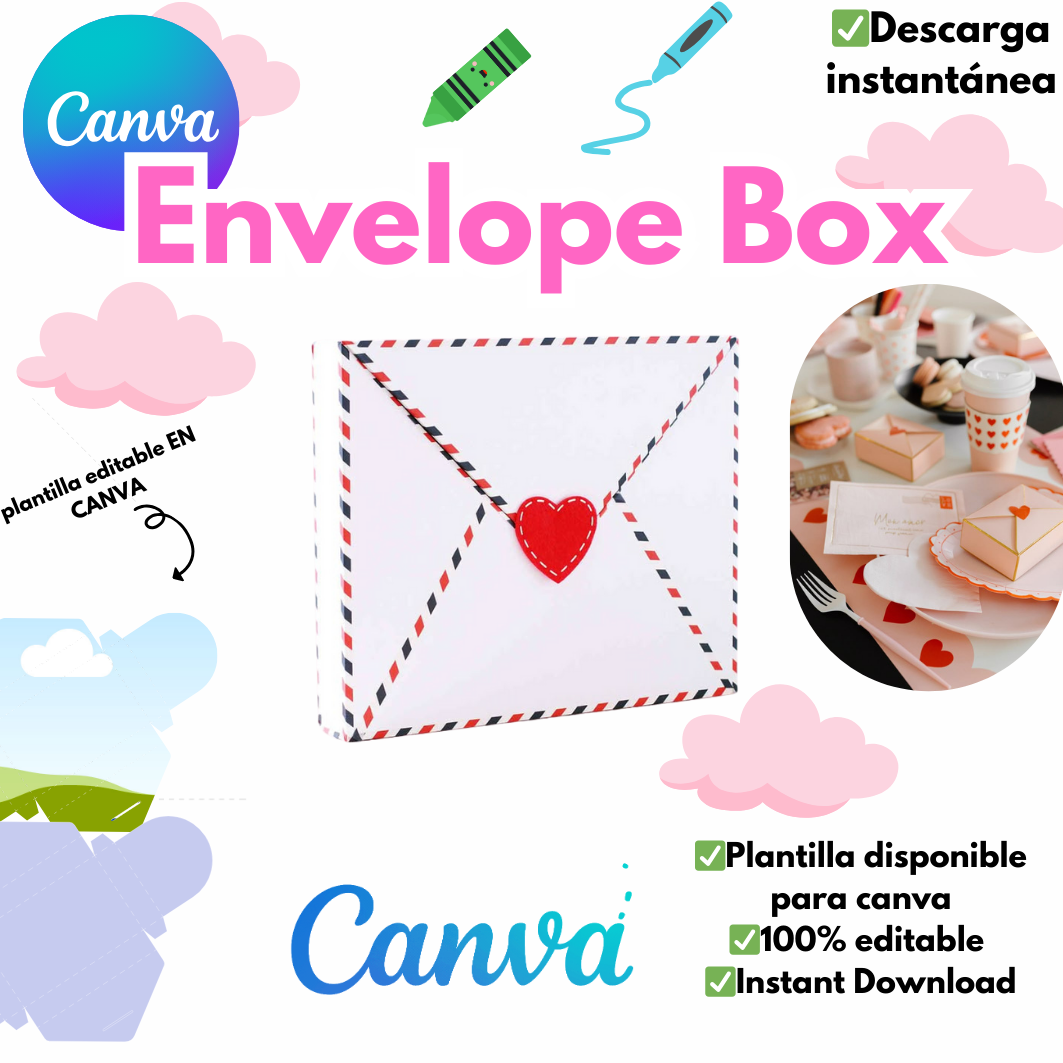 Canva, Plantilla editable para Envelope Box, 100% editable para Canva, Plantilla para CRICUT y CAMEO