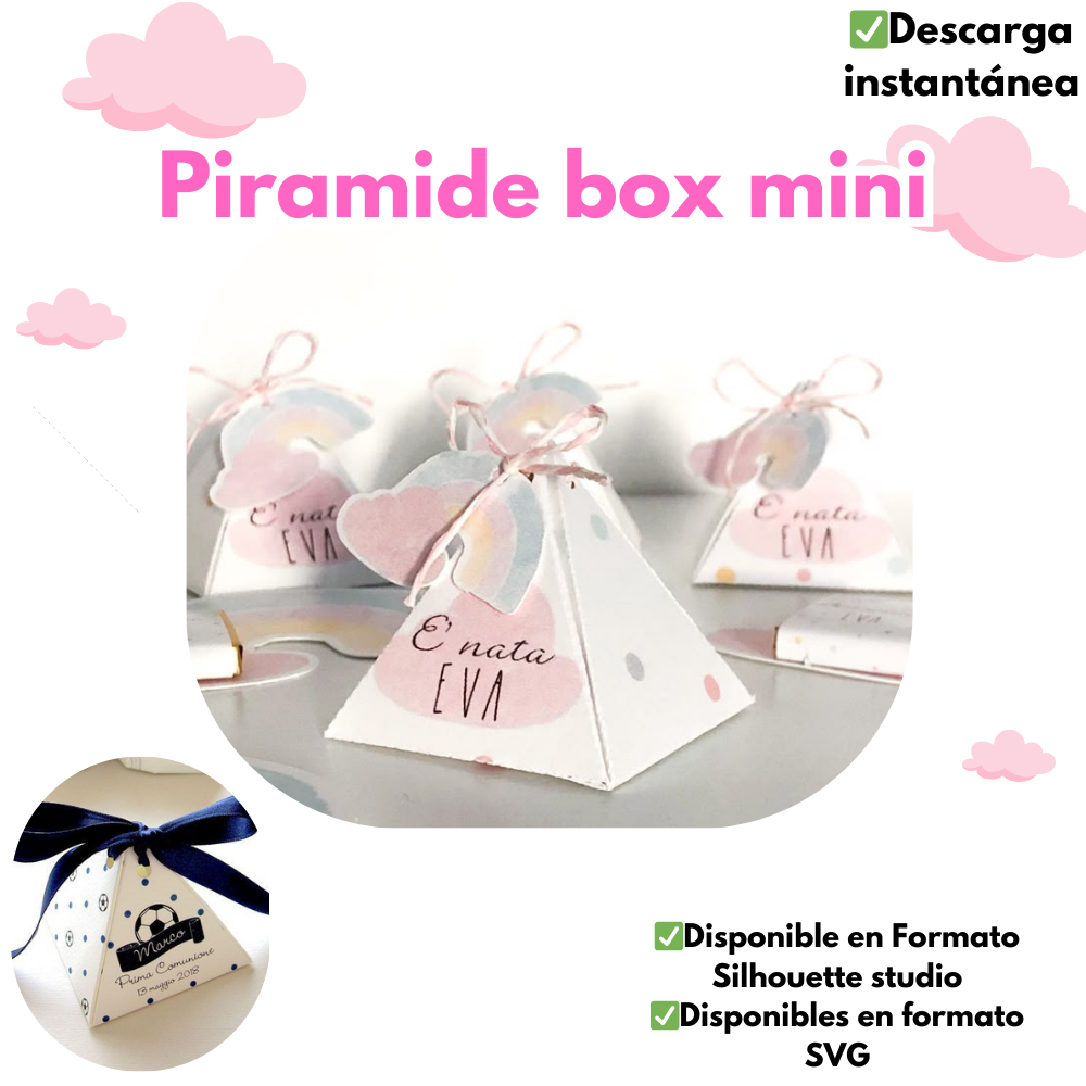 Cajita Piramide Box mini, ideal para dulcero, disponible en formato svg y silhouette studio