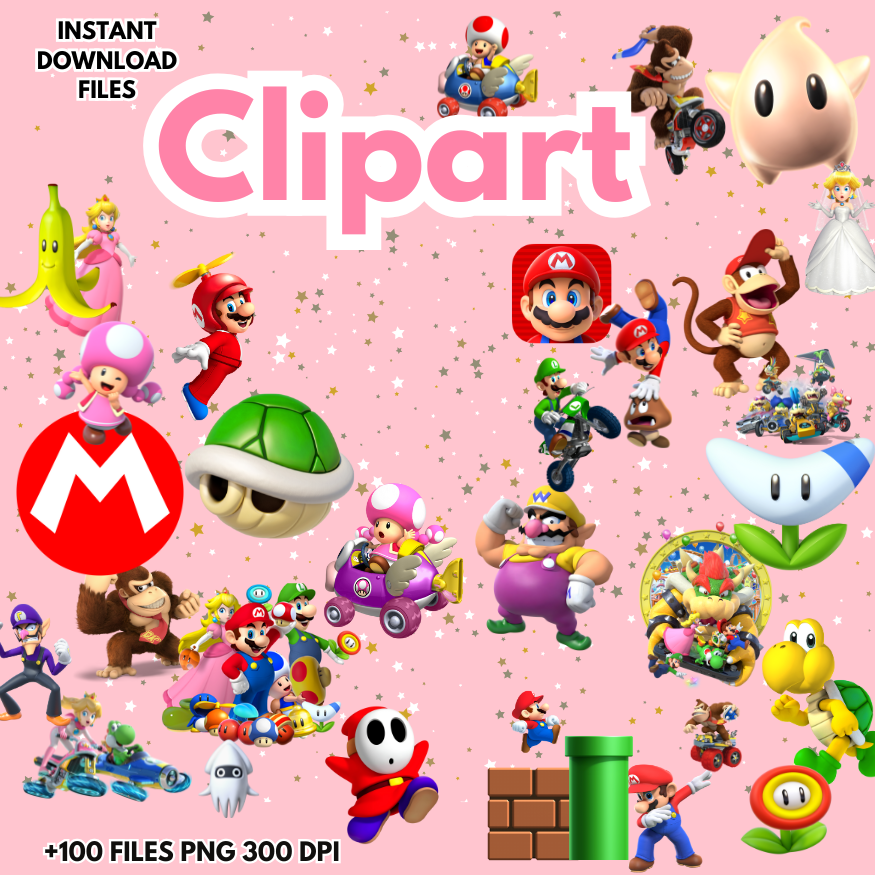 MARIO BROSS Clipart bundle +300 archivos PNG