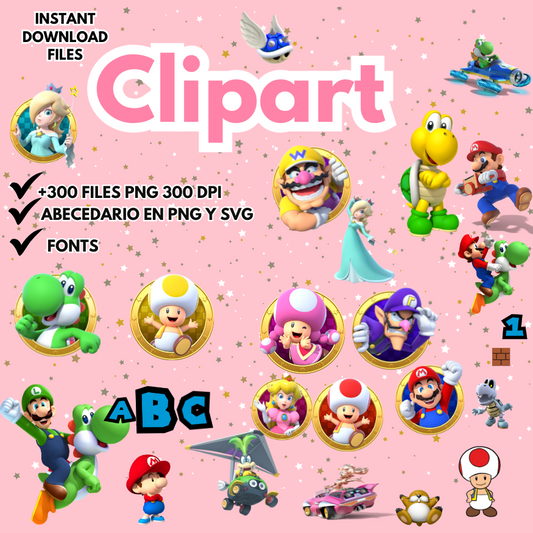 MARIO BROSS Clipart bundle +300 archivos PNG