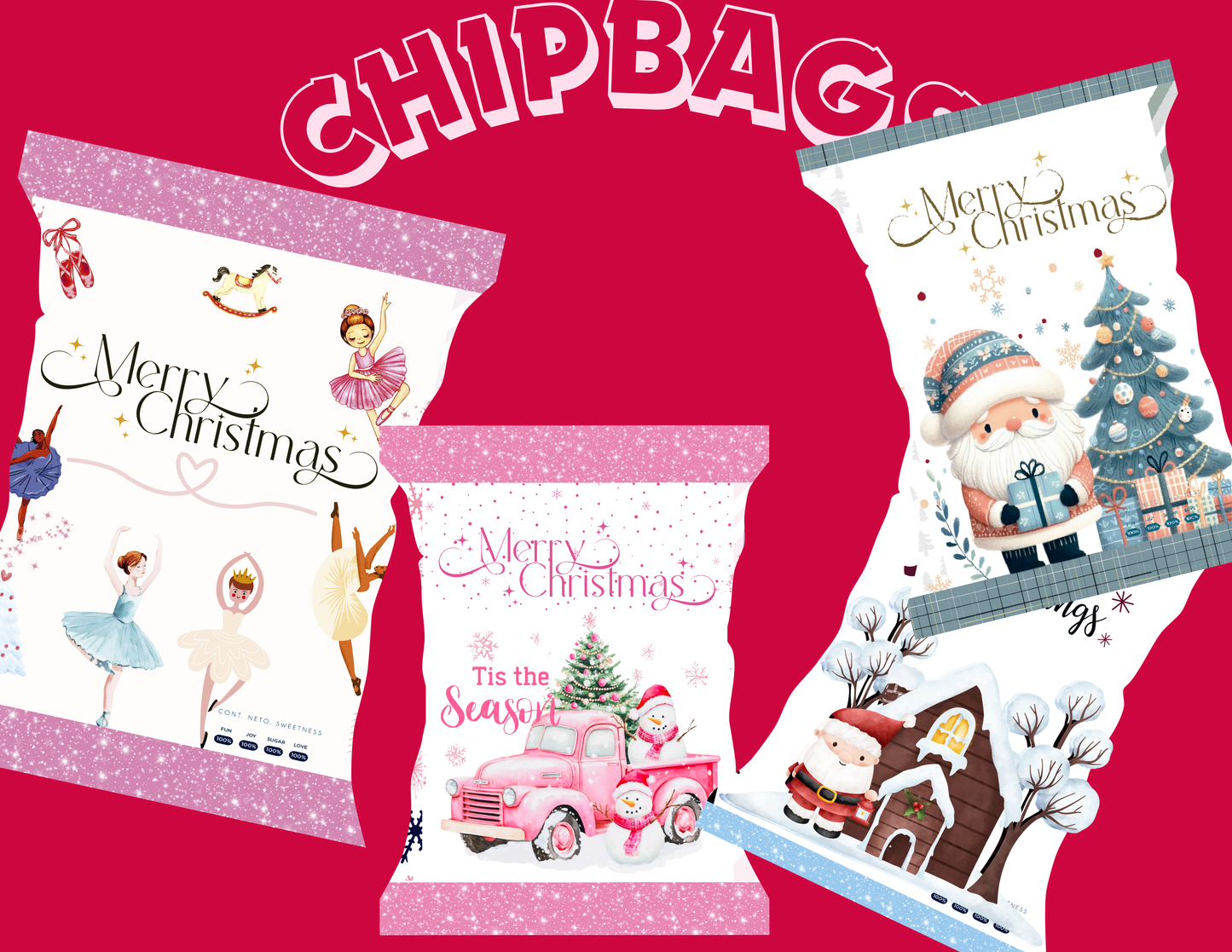 KIT Chipbags, Christmas Kit + PNG files 300dp + Diseños listos para imprimir, ( Candybag,elemento foil, elementos candybags)