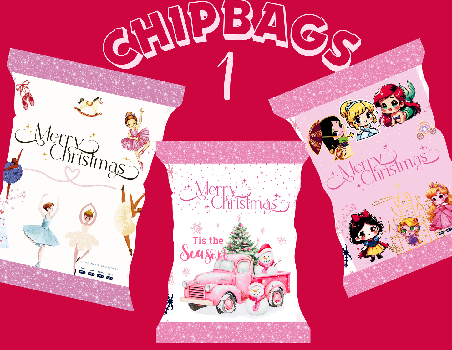 KIT Chipbags, Christmas Kit + PNG files 300dp + Diseños listos para imprimir, ( Candybag,elemento foil, elementos candybags)