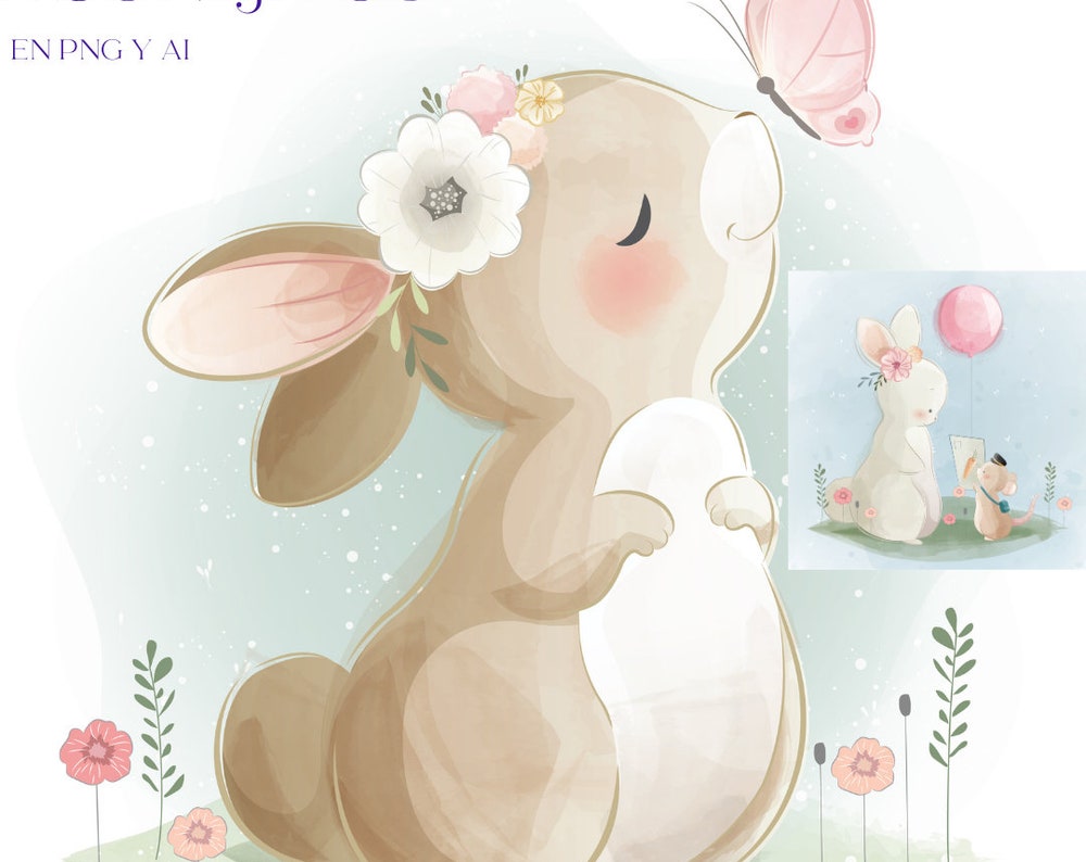 Cute bunny in png, two types of bunnies ready for your designs, sweets and parties.
