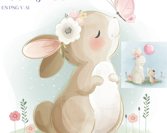 Cute bunny in png, two types of bunnies ready for your designs, sweets and parties.