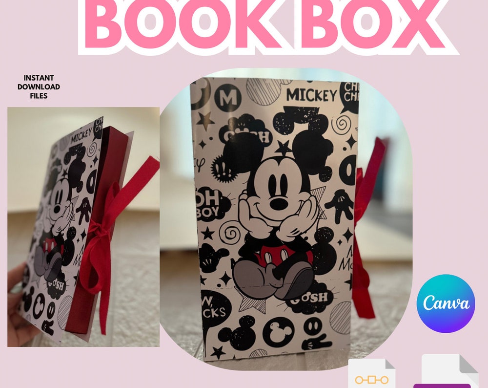 BOOK BOX cutting template and Canva design of cover and interior, 2 designs as a gift