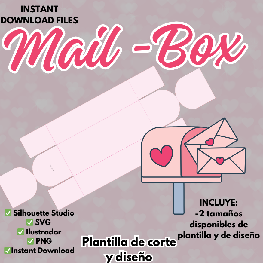 Mail Box, 2 tamaños de plantilla de corte y de diseño para cajita en forma de Buzon, formato SVG, Silhouette studio, AI y PNG.