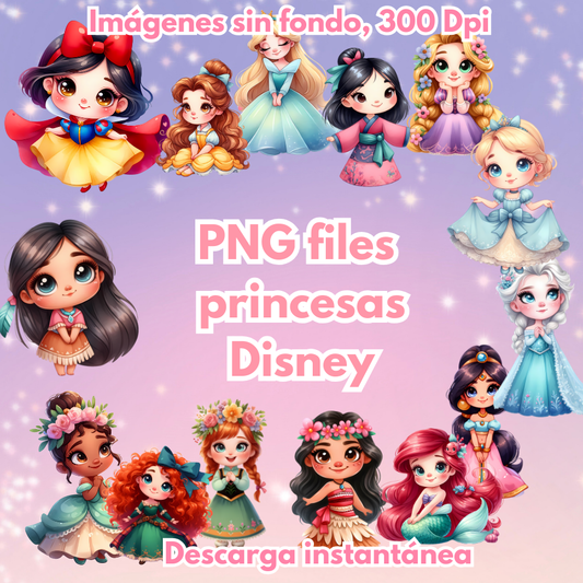 Princesas en png 300dpi sin fondo, descarga instantánea, listas para agregar a tus diseños Disney