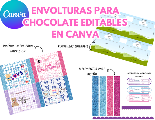 Envolturas para chocolates editable en CANVA