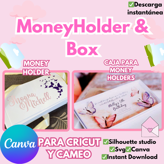 Money Holder & Money Holder Box, plantilla para diseño en Canva, Cricut y Cameo, sobre de dinero y caja para sobres de dinero