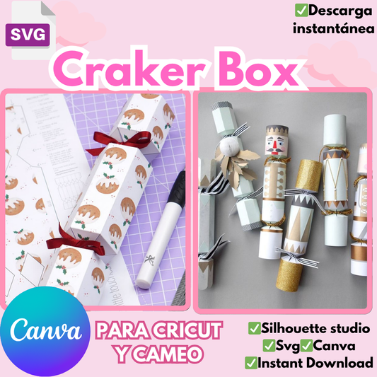 Craker Box, editable en formatos SVG y silhouette studio, personalizable para eventos y cumpleaños, cajita dulcera, plantilla Canva disponible