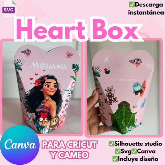 Heart Box, plantilla para edicion en CANVA y plotter de corte incluye plantilla en formato svg y silhouette Studio, diseño incluido