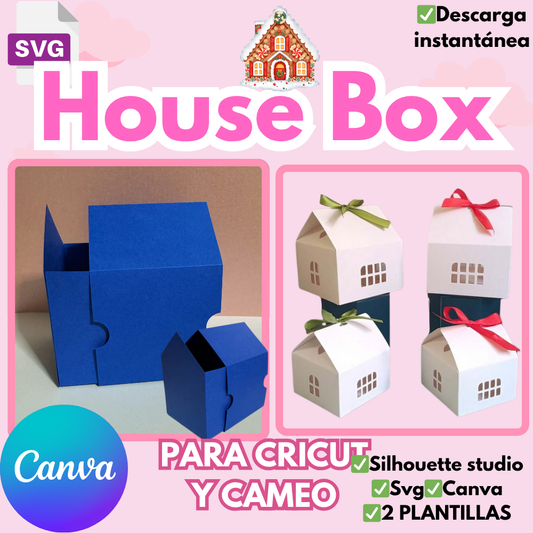 House Box, plantilla de corte para cajita en forma de casita para Cricut, Cameo y Canva,