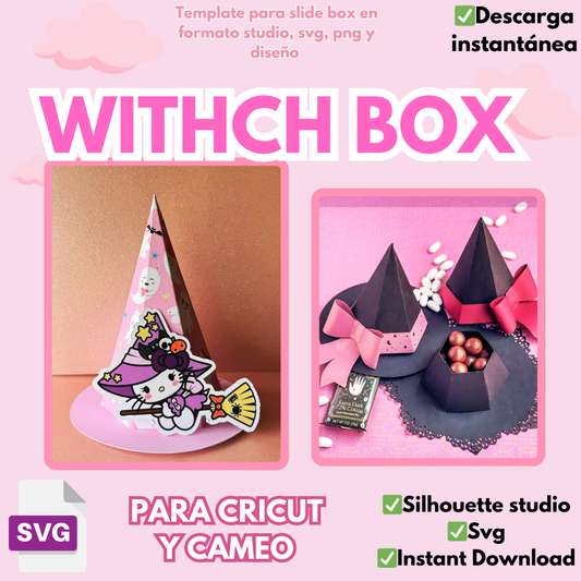 Witch Hat, plantillas de corte para cajita en forma de sombrero de bruja, formato SVG, Silhouette studio y PNG