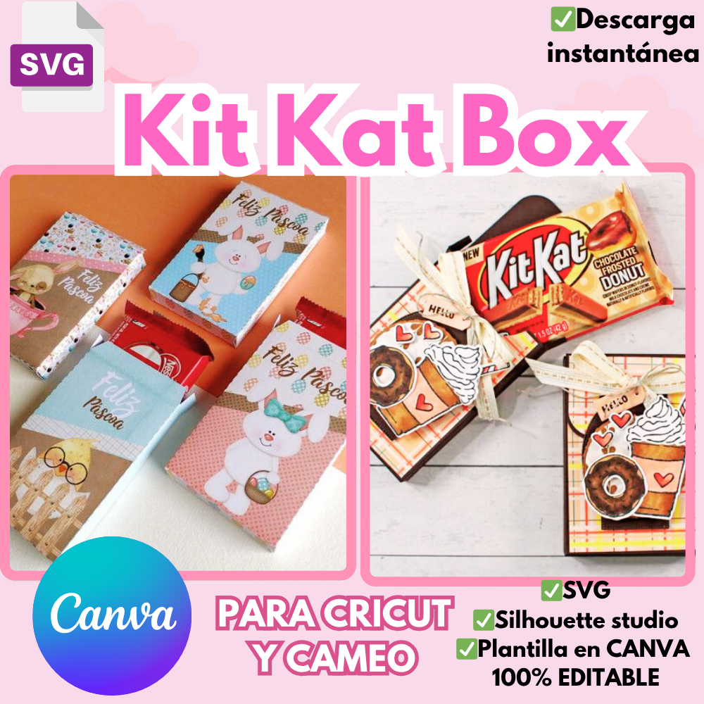Kit Kat Box cajita para chocolate, incluye plantilla editable en CANVA y  plantilla en formato svg, ideal para personalizar y regalar