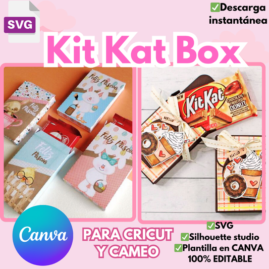 Kit Kat Box cajita para chocolate, incluye plantilla editable en CANVA y  plantilla en formato svg, ideal para personalizar y regalar