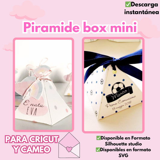 Cajita Piramide Box mini, ideal para dulcero, disponible en formato svg y silhouette studio