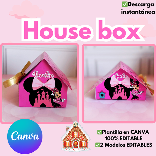 Cajita House Box dos tamaño editable para CAnVA,  incluye plantilla para caja y tapa,  dulcero personalizado.