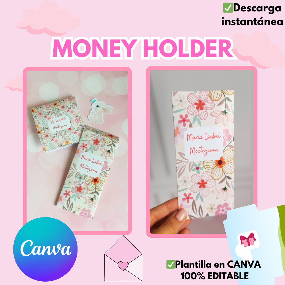 Money Holder and Tag, disponible plantilla en Canva 100%editable