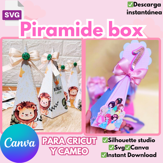 Canva, Plantilla editable para Piramide Box, editable para Canva, formato svg para cricut y silhouette studio para Cameo.