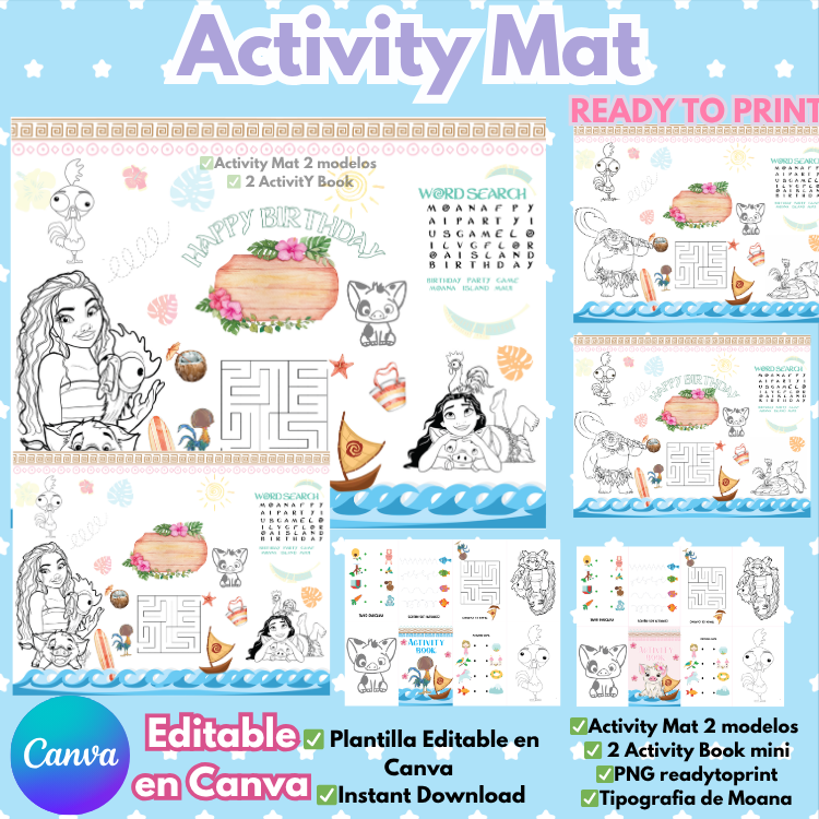 Activity Mat Moana Editable en Canva y png readytoprint