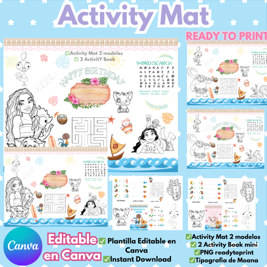Activity Mat Moana Editable en Canva y png readytoprint