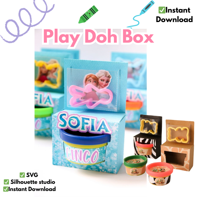 Plantilla de corte activity Box para plastilina Play Doh, disponible en formato SVG para cricut y Silhouette studio para Cameo.
