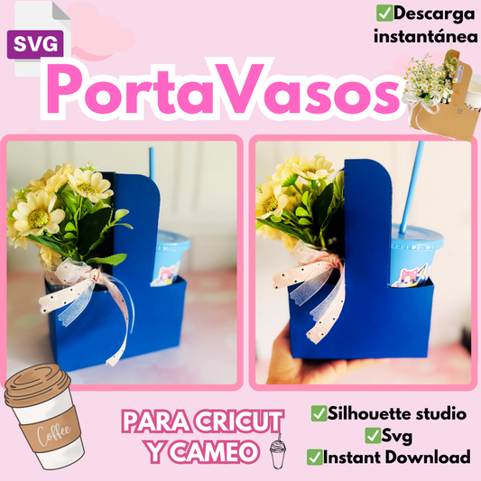 PortaVasos 3 tipos de Plantillas para corte en formato SVG y Silhouette Studio para Cricut y Cameo. Corte disponible en 1,2 y 3 piezas.