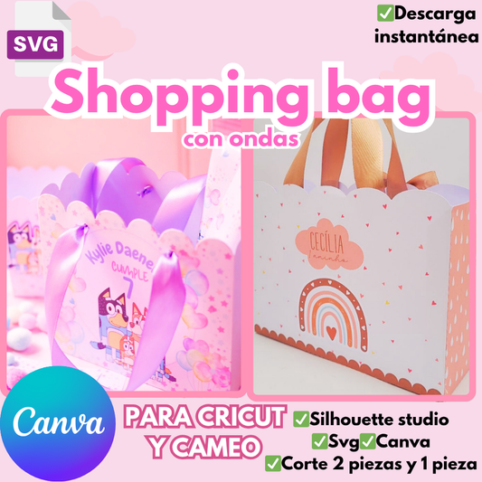 Shopping Bag con Ondas. disponible para CRICUT,CAMEO Y CANVA